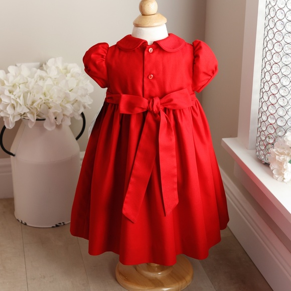Girls Red Smocked Dress Size 18 Months Embroidery Luli & Me Short Sleeve NWT - Picture 4 of 4